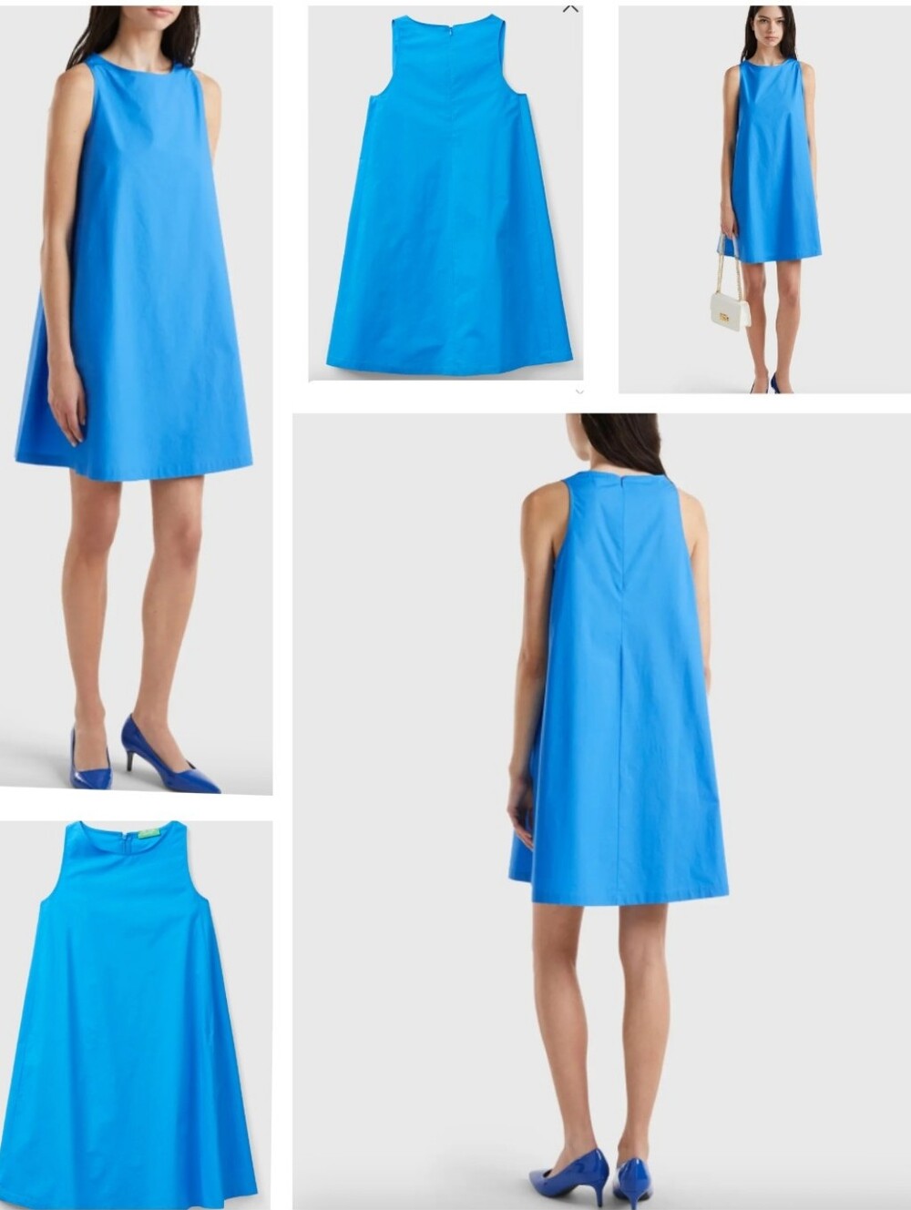 United Colors Of Benetton Kadin 100% Cotton Sleeveless A-Line Mini Dress Blue - Picture 17 of 17